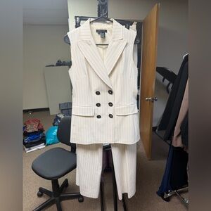 Etcetera Cream Pinstripe Double-Breasted Pantsuit